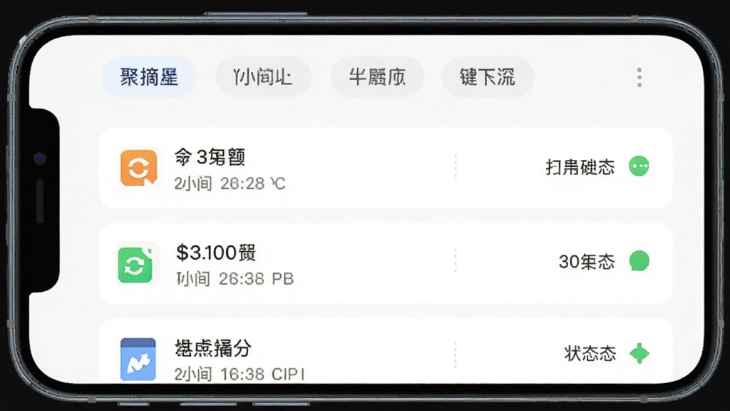 聚摘星APP账单页面截图风格,展示近期交易列表,每条记录含金额、时间、状态图标,顶部有筛选标签,背景为白色卡片式设计,界面清爽,画质干净无多余元素