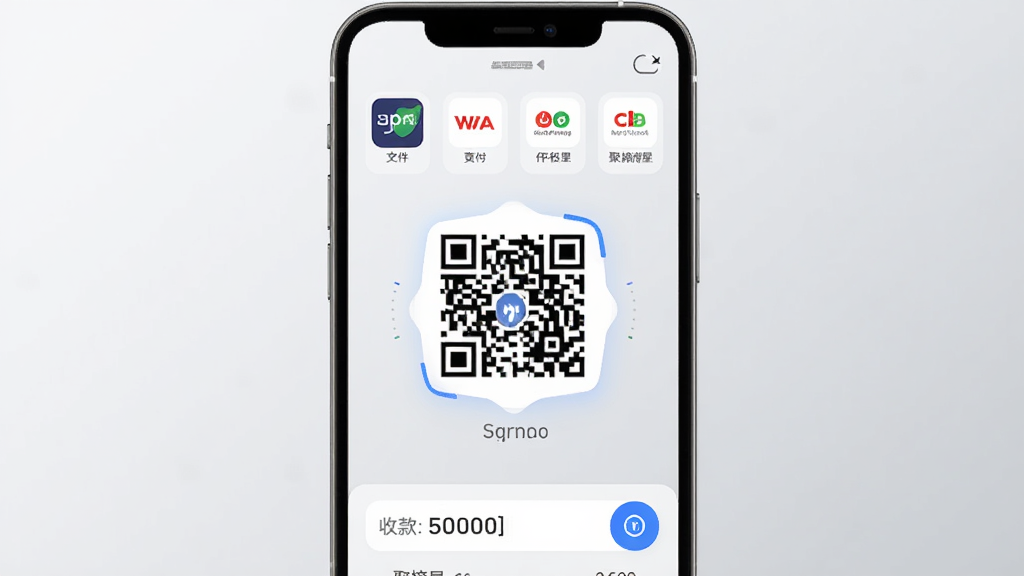 聚摘星APP收款页面,显示多个支付渠道图标排列,中央为动态收款二维码,底部有收款金额输入框,背景为浅灰渐变,界面简洁大气,画质干净无多余元素