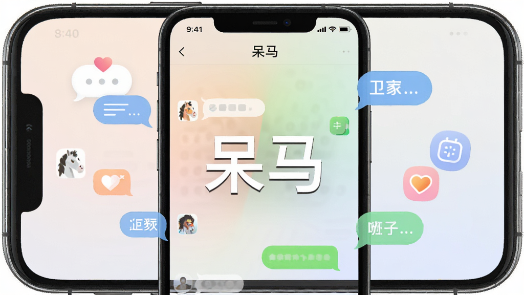 画面中央展示一部智能手机,屏幕中清晰显示“呆马”APP的聊天界面,界面风格清新简约,背景为柔和的渐变色,四周点缀着对话气泡和互动图标,整体布局协调,突出软件名称“呆马”,画质细腻干净,无多余元素