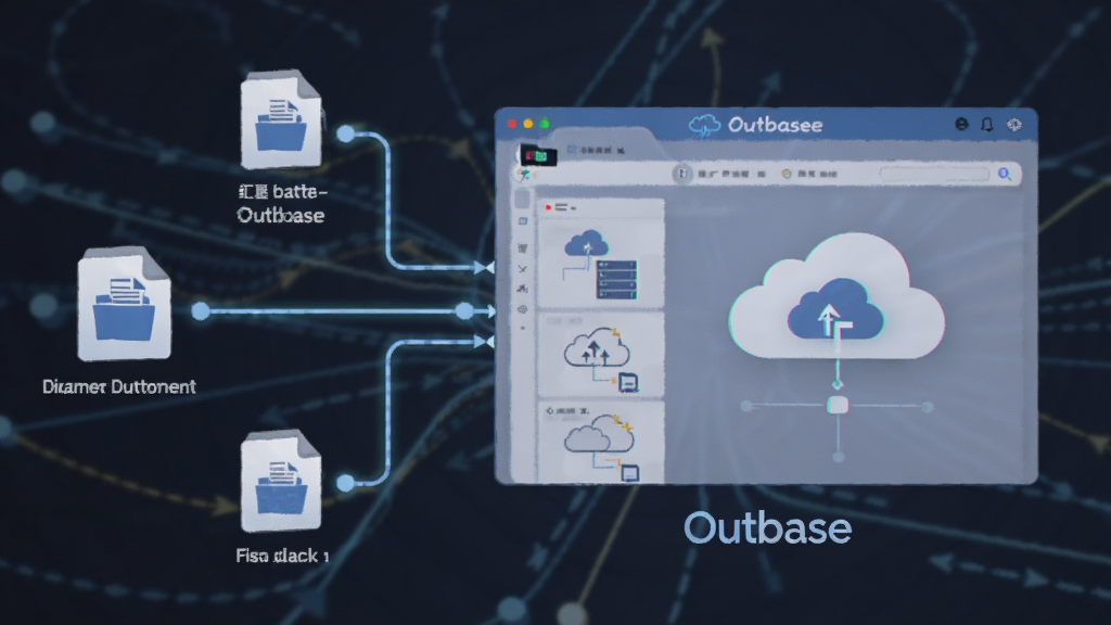 Outbase数据导入功能示意图,展示从不同来源汇聚数据到统一界面的流程,界面包含文件图标与云端标识,现代商务风格,标注“Outbase”字样,画质干净清晰