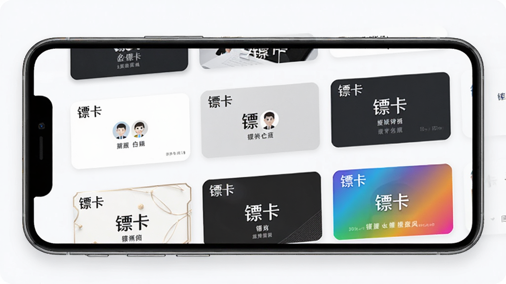 �ڿ�App��Ƭģ��ѡ����棬�ֻ���Ļ�Ժ���Ƭ��ʽչʾ���ֲ�ͬ������Ƭ���ģ�壬������ɫ����硢ǳɫ�����Ͳ�ɫ����磬ÿ�ſ�Ƭ��ӡ�С��ڿ����������������������汳���ɾ�����ǳ��ɫΪ����ͻ��ģ��ķḻ�����ԣ��Ű����룬�����������޶���Ԫ��