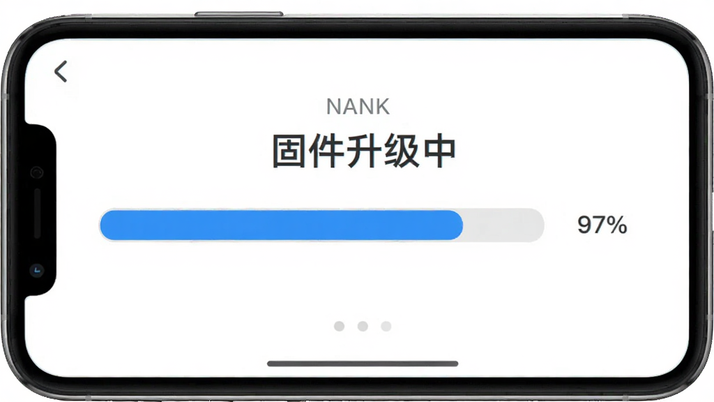 主体为NANK南卡APP固件升级进度条界面,显示“固件升级中”字样和百分比进度,进度条为蓝色,背景为白色,整体设计简洁直观,细节清晰,风格扁平化,画质干净,无多余元素