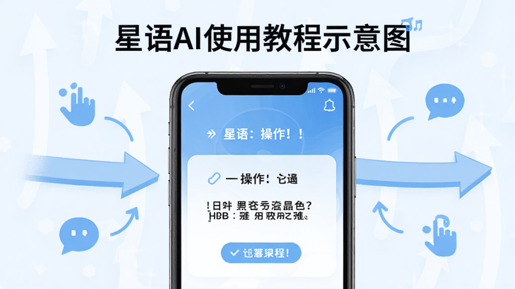 星语AI使用教程示意图,手机屏幕显示操作步骤提示,背景为浅蓝色指引箭头与图标,整体风格简洁明了,画质高清干净