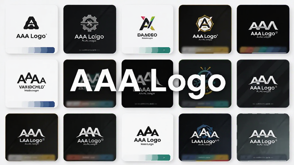 AAA Logo模板库界面预览图,主体为软件内置的Logo模板网格缩略图,每一行显示多个不同行业风格的模板卡片,包含图标、文字和配色,界面布局整齐,风格专业,画质清晰,无多余元素,图中出现文字“AAA Logo”。