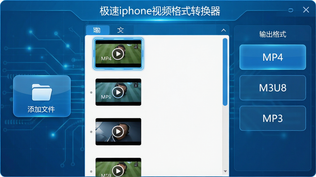 ����iphone��Ƶ��ʽת���������棬���Ϊ�����ļ���ť���м�Ϊ��Ƶ�б�����ͼ���Ҳ�Ϊ�����ʽѡ��MP4��M3U8��MP3�����������ɫ�Ƽ��з�񣬽���ɾ�������ͼ�����������ֱ�ע������iphone��Ƶ��ʽת�����������ּ���޶���Ԫ�أ����ʸ��壬�ɾ����޶���Ԫ�ء�
