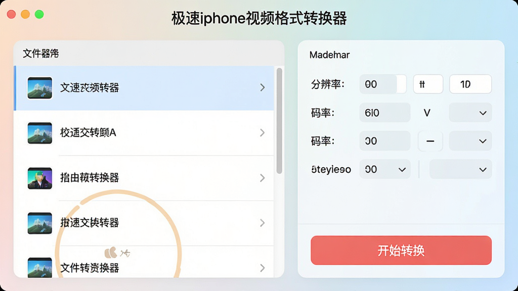 ����iphone��Ƶ��ʽת������������ҳ�棬���Ϊ�ļ��б����Ҳ�Ϊ���������壬�����ֱ��ʡ�����ѡ��ײ�Ϊ����ʼת������ɫ��ť����������ˬ��ɫ����ͣ���ע������iphone��Ƶ��ʽת�����������ֺ�����ϸ�����������ʸɾ���