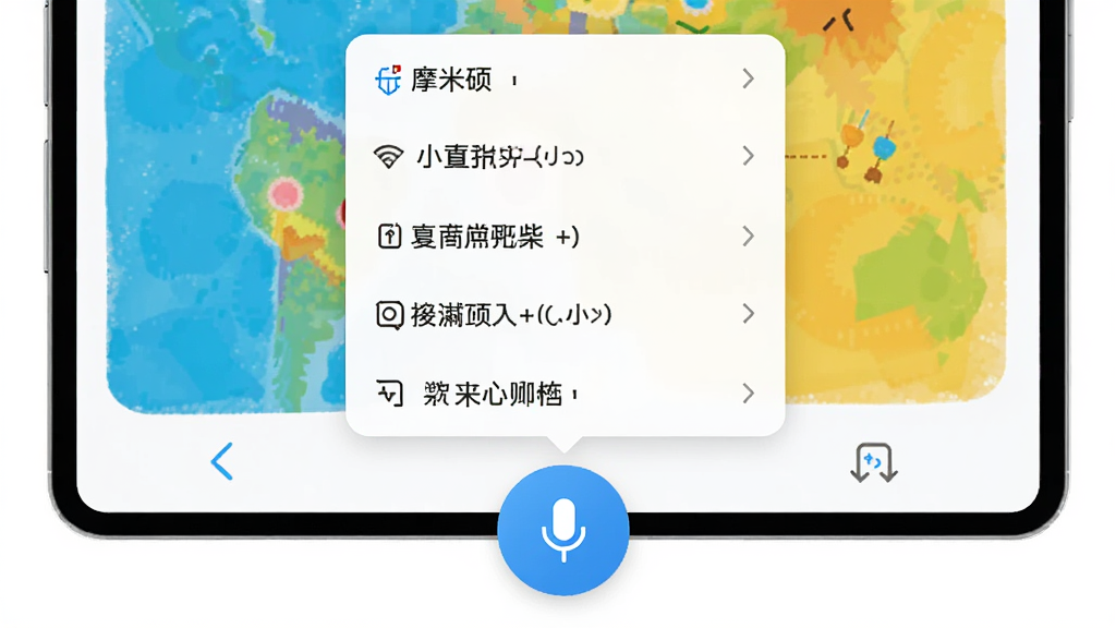 摩米硕的快捷回复操作界面,屏幕下方有悬浮球,点击后弹出常用回复短语列表,支持语音输入图标,背景为白色,界面简洁,色彩明快,画质高清,干净无多余元素