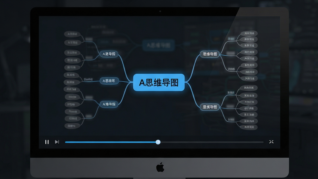 A思维导图演示模式界面图,电脑屏幕中一张思维导图正在全屏演示,中心主题