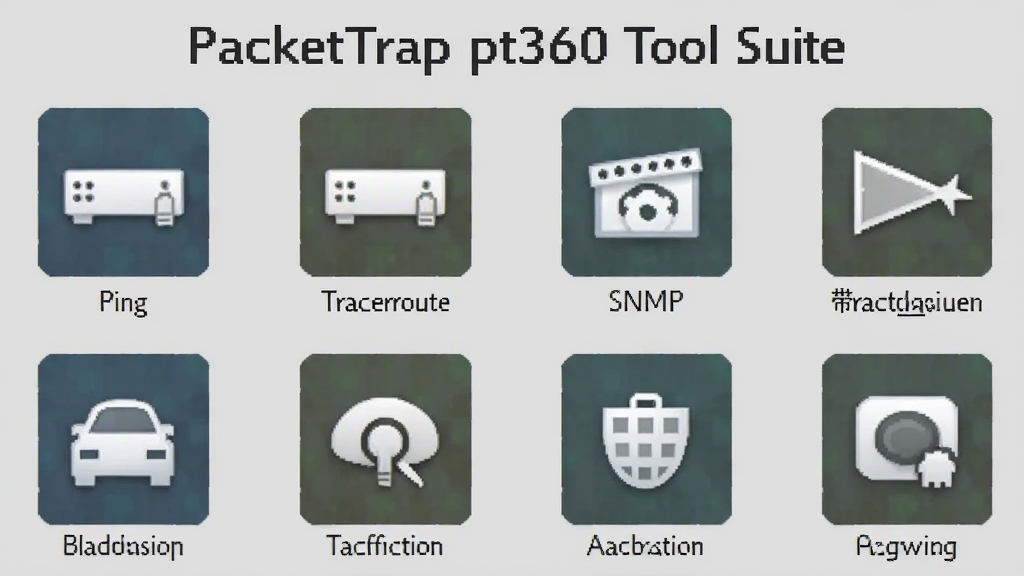 PacketTrap pt360 Tool Suite的功能菜单展开图,展示Ping、Traceroute、SNMP、带宽监测等图标,布局整齐,图标设计简洁明了,背景为浅灰色,画质清晰,无多余元素