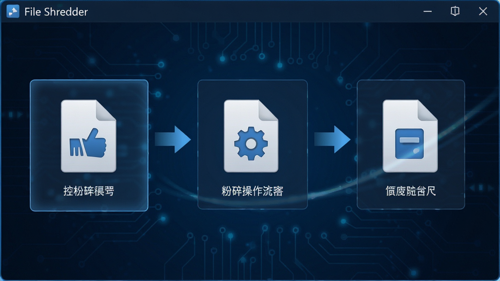 File Shredder软件主界面,展示文件粉碎操作流程,风格简洁清晰,图标直观,背景为深蓝色科技感,细节丰富,高画质