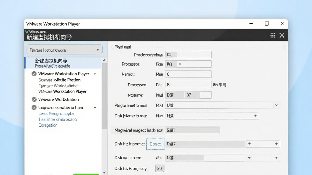 一个简洁明亮的操作界面特写,主窗口显示VMware Workstation Player的