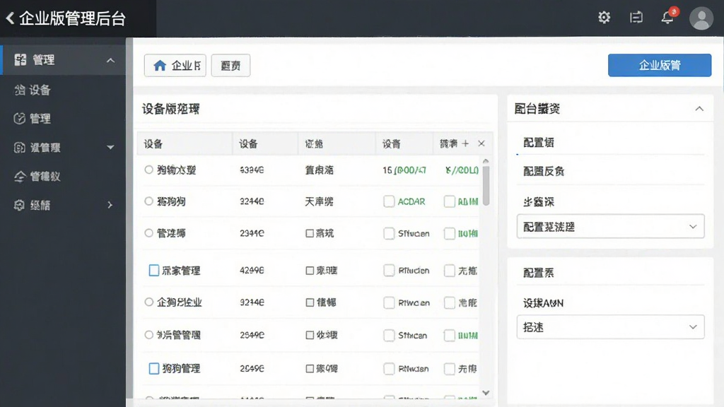 展示搜狗输入法企业版后台管理界面的图片,主体为管理面板,包含设备列表与配置选项,布局为左右分栏,风格为专业的管理系统界面,细节显示“企业版管理后台”标题及功能按钮,画质清晰,无多余元素