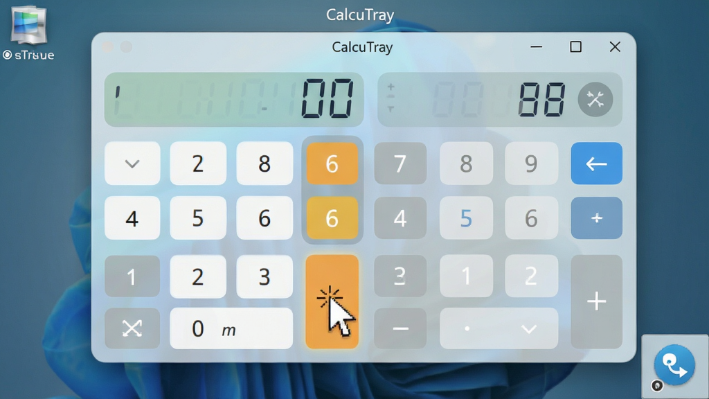 ���壺CalcuTray���������������ڵ�����Ļ�Ҳ࣬����ͼ�������ʾ�����֣������࣬�������ּ��̺ͽ����ʾ��������Ϊǳɫë����Ч�����Ű棺��������ť�������룬���ܼ��������ԡ�����ִ���ƽ����ƣ�ɫ�����¡�ϸ�ڣ����ָ�������һ�����ְ�ť����Ļ����ʾ��CalcuTray�����������ʣ����壬�ɾ����޶���Ԫ�ء�