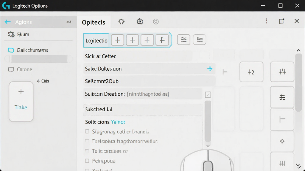 Logitech Options软件中鼠标按键自定义界面,展示侧键功能设置选项,布局简洁,风格清爽,细节丰富,画质清晰,干净无多余文字
