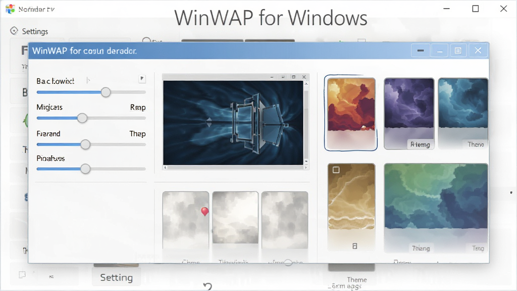 WinWAP for Windows自定义界面功能展示图,主体为软件设置面板与多种主题色块,布局分明,排版有序,风格清新,细节包含字体字号调节滑块与预览窗口,画质细腻,干净,无多余元素。
