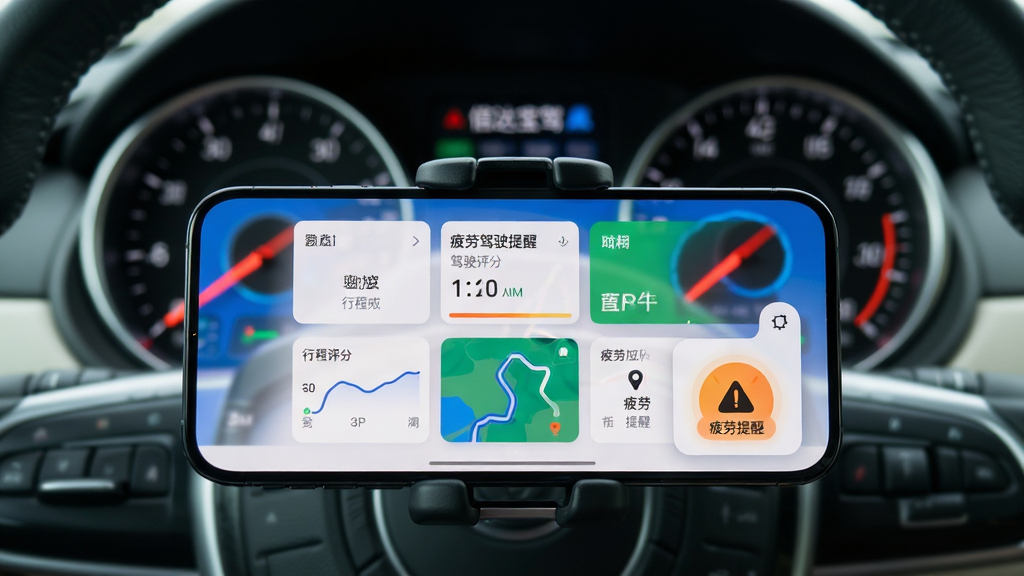 ���壺һ�������Ǳ������ֻ�֧���ϵ��Ŵﱦ��APP���棬������ʾ��ʻ���֡��г̹켣��ƣ������ͼ�ꡣ���֣�ǰ��Ϊ�ֻ�֧���ϵ��ֻ�����Ϊģ���������Ǳ��̣������ӽ�Ϊ��ʻλ�ӽǡ��Ű棺�ֻ���Ļ���У���ʾ���Ŵﱦ�ݡ��ͼ�ʻ���ݿ�Ƭ����񣺿Ƽ��У����У�ɫ�����ޡ�ϸ�ڣ��ֻ���Ļ���С�ƣ�ͼ�ʻ���ѡ��������Ǳ���ָ�����������ʣ����壬�ɾ����޶���Ԫ�ء�