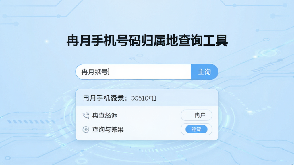 冉月手机号码归属地查询工具主界面,展示输入框和查询结果卡片,背景为淡蓝色科技感,布局简洁清晰,文字“冉月手机号码归属地查询工具”居中,画质高清,干净无多余元素