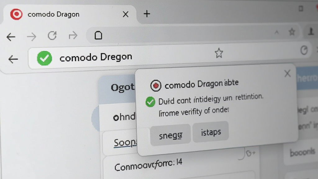 Comodo Dragon浏览器地址栏显示绿色安全证书图标,旁边有网站验证信息弹窗,背景为浏览器界面,整体风格写实,突出安全认证功能,画质清晰,无多余元素
