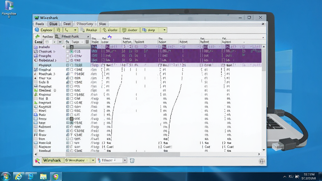 һ��չʾWireshark������Windows�����ϵ�ʵ��ͼ��������ʾץ���б��͹�������������������һ̨�ʼǱ����Ժ��������ӵ�ʾ��ͼ�����дʵ��ɫ����Ȼ�����ʸɾ����޶���Ԫ��