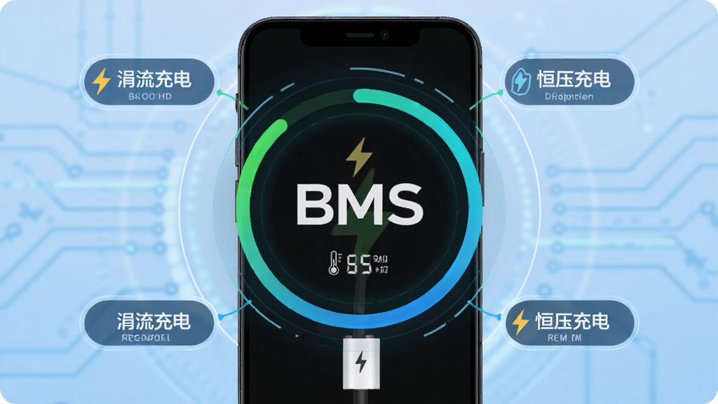 չʾBMS��عܼ����ܳ��������ܵĽ���ͼ������Ϊ�ֻ���续�棬�����Ȼ���Χ�ֲ��š������硱������ѹ��硱��״̬��ǩ�����ֲ��û�״��Ϣͼ������Ϊǳ��ɫ�Ƽ����ϸ��������ͼ����¶���ֵ������������ͻ����BMS��Ʒ�ơ�