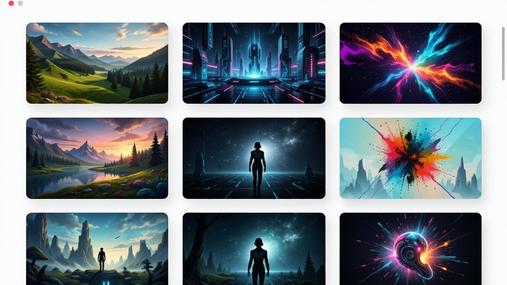 Animated Screen 壁纸库分类展示界面,网格布局显示自然风景、科幻、抽象艺术等多个分类的壁纸缩略图,界面明亮,缩略图清晰,风格多样,画质高清,无多余元素。