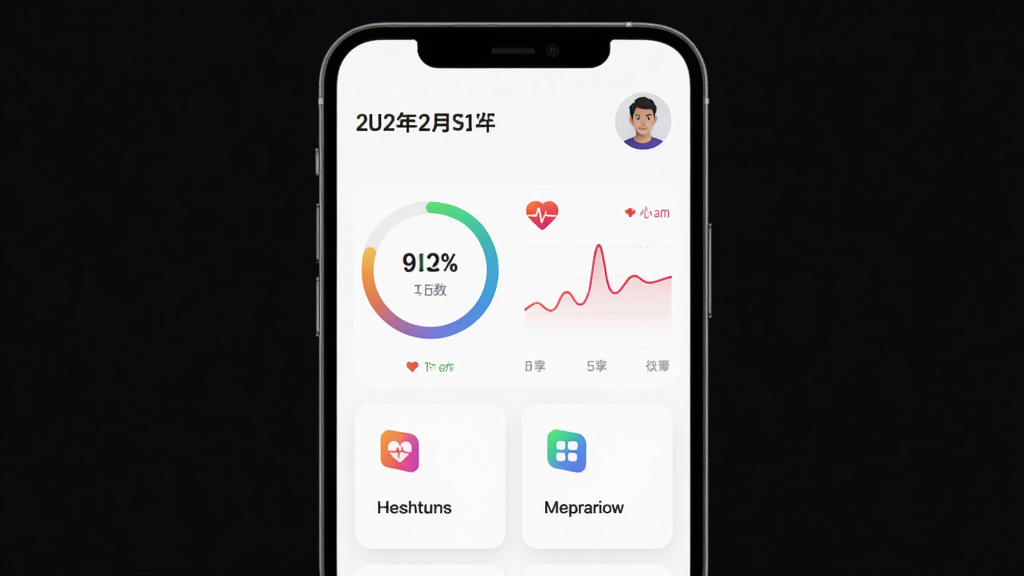 ECTRI软件主界面预览图,主体为手机屏幕展示健康数据仪表盘,布局上方为日期与用户头像,中部为环形步数进度图与心率曲线,下方为功能菜单卡片,排版清晰简洁,风格现代扁平化,细节包含彩色渐变图标与白色背景,画质高清干净,无多余元素
