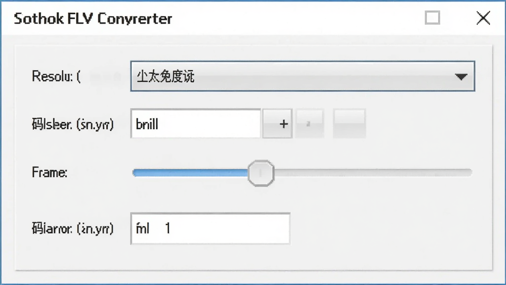 一张展示Sothink FLV Converter参数设置面板的图片,面板中包含分辨率下拉菜单、帧率滑块、码率输入框等控件,界面配色以浅灰和白色为主,清晰标注各项参数名称,风格简洁专业,画质清晰,干净无多余元素