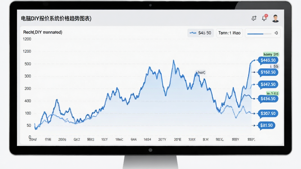电脑DIY报价系统的价格趋势图表界面,折线图显示硬件价格波动,右侧有具体数字标签,背景为浅灰色,布局简洁,数据可视化风格,蓝色线条,细节清晰,画质干净