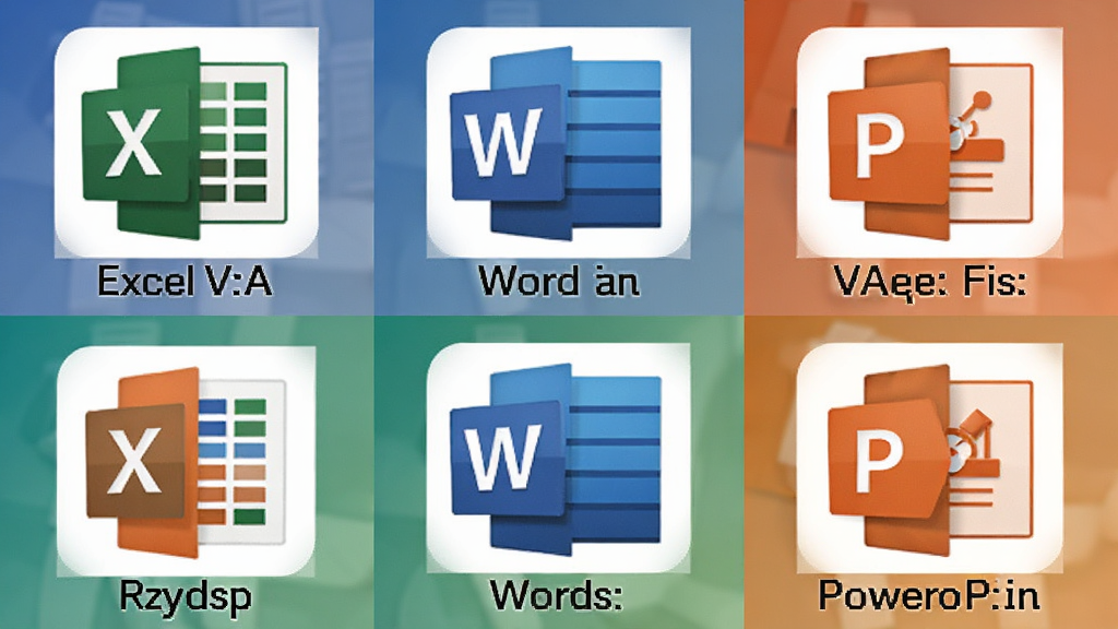 展示VBA Password Bypasser支持多种Office文件格式的图标墙,包括Excel、Word、PowerPoint的图标,并带有各自文件后缀名标注,背景为渐变色,整体布局整齐,画质干净,无多余元素