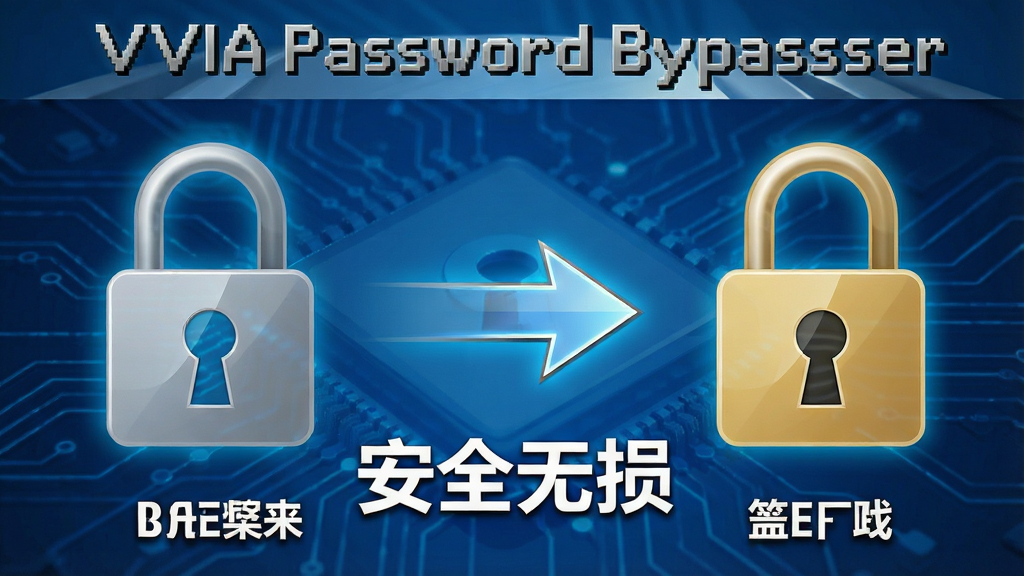 展示VBA Password Bypasser解密前后的文件对比图,左侧为加密锁图标,右侧为打开的锁图标,中间用箭头连接,背景为蓝色科技感,文字标注