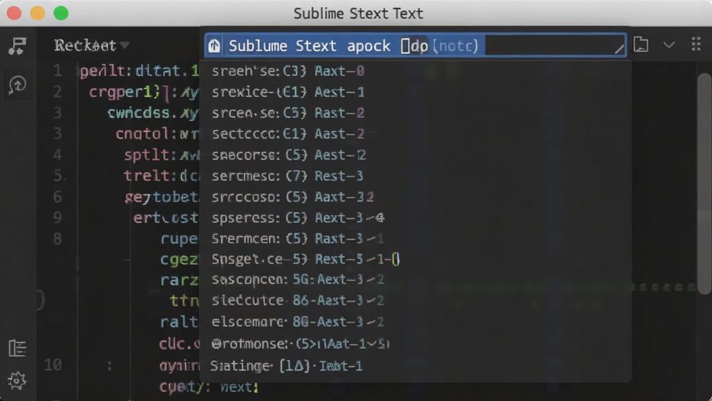 Sublime Text的命令面板界面截图,顶部弹出命令输入框,下方列出多个功能选项,背景为深色代码编辑器,界面清晰,细节丰富,画质干净,无多余元素