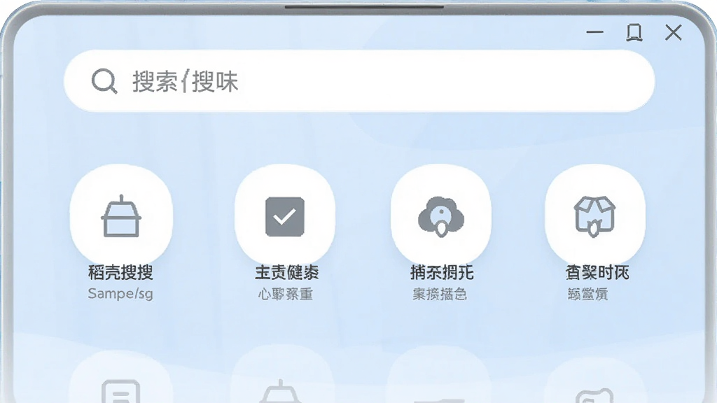 稻壳搜搜软件主界面,现代简约风格,顶部搜索框,下方分类图标,背景淡蓝色,干净整洁,高清画质