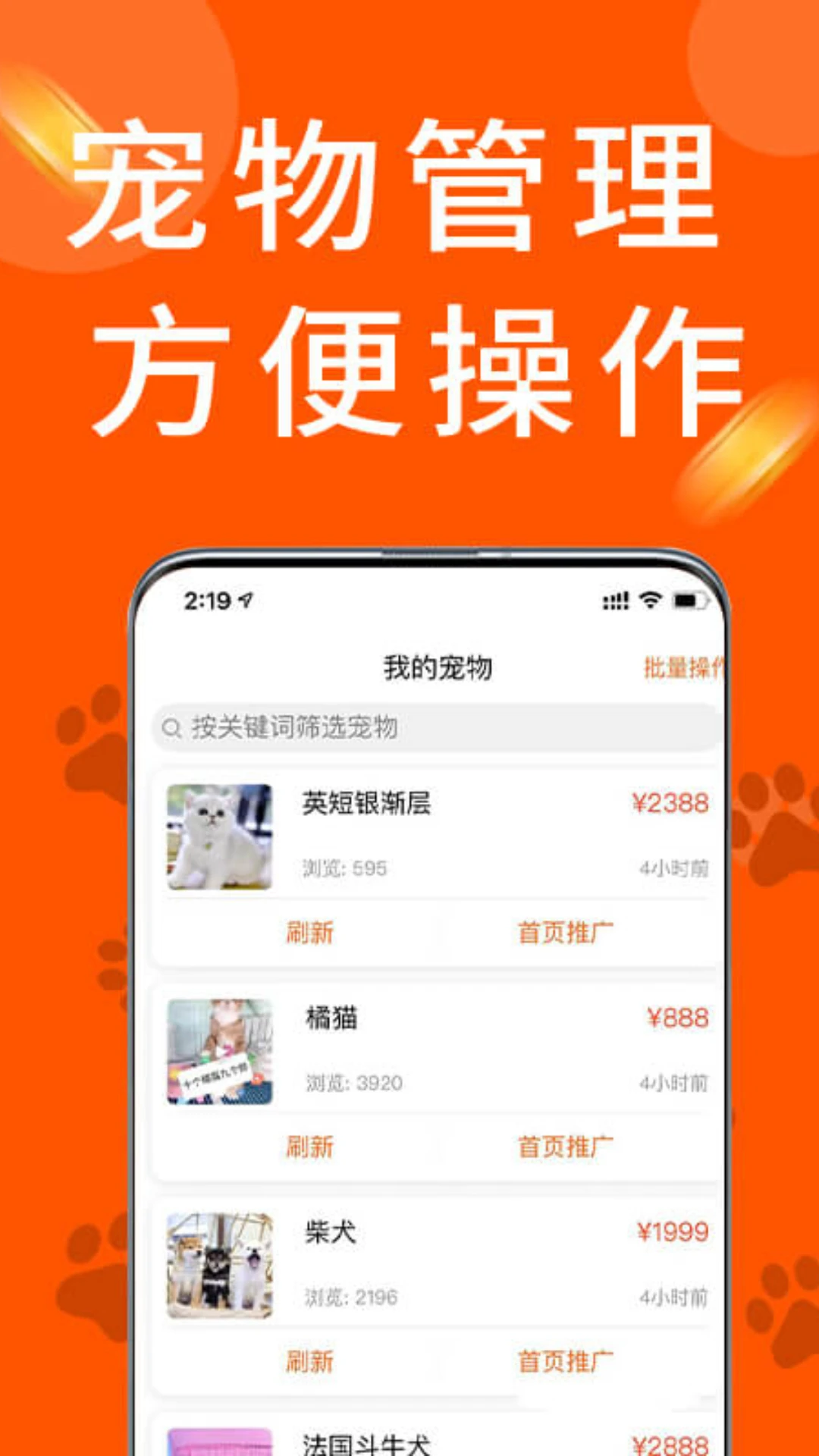 宠物市场商户版app库存管理和销售数据页面展示