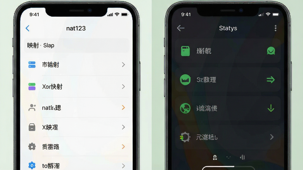 nat123手机端操作界面演示,展示映射列表与状态图标,布局简洁,风格清新,细节清晰,画质干净,无多余元素