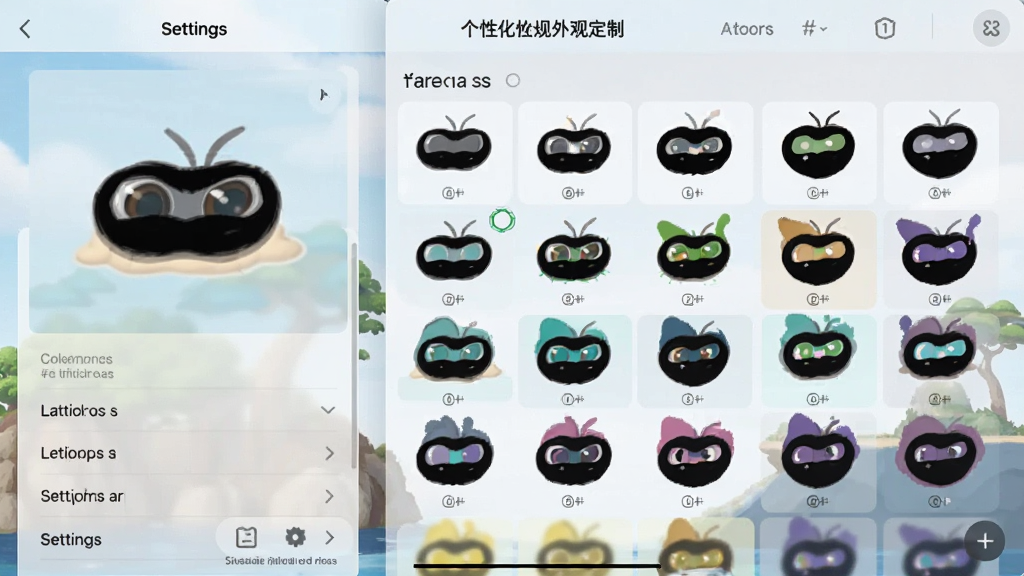 小灵岛个性化外观定制界面截图,展示多种灵动岛样式和颜色主题选择,背景为设置页面,有预览区域和选项列表,界面友好,高清渲染