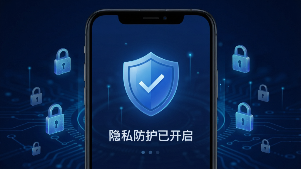 夸父浏览器隐私保护功能示意,手机屏幕显示盾牌图标和