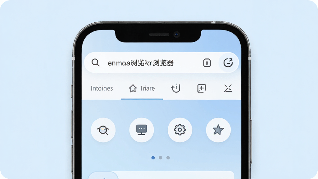 夸父浏览器主界面展示,手机屏幕显示简洁的浏览器UI,顶部有地址栏和标签页,中间是快速导航图标,背景为淡蓝色渐变,整体风格现代简约,高清渲染,画质干净,无多余元素