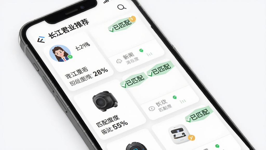 ������ҵ����������ƥ�书�ܽ��棬�������ֻ�Ӧ���ڵ��Ƽ�ҳ�棬չʾ�����豸��Ƭ����ע����ƥ�䡱��ǩ������Ϊ�б�ʽ�������������ϸ�ڰ����û�ͷ���ƥ��Ȱٷֱȣ����ʸɾ��޶���Ԫ��