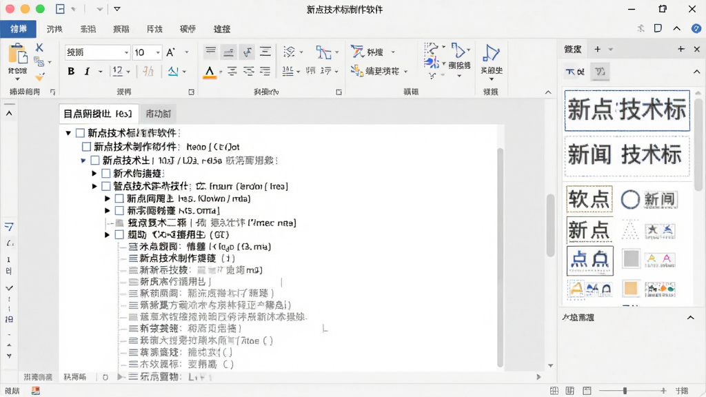 新点技术标制作软件文档编辑界面,显示多级标题和自动目录,右侧有样式面板,整体界面柔和,浅灰色背景,画质细腻,干净无多余元素