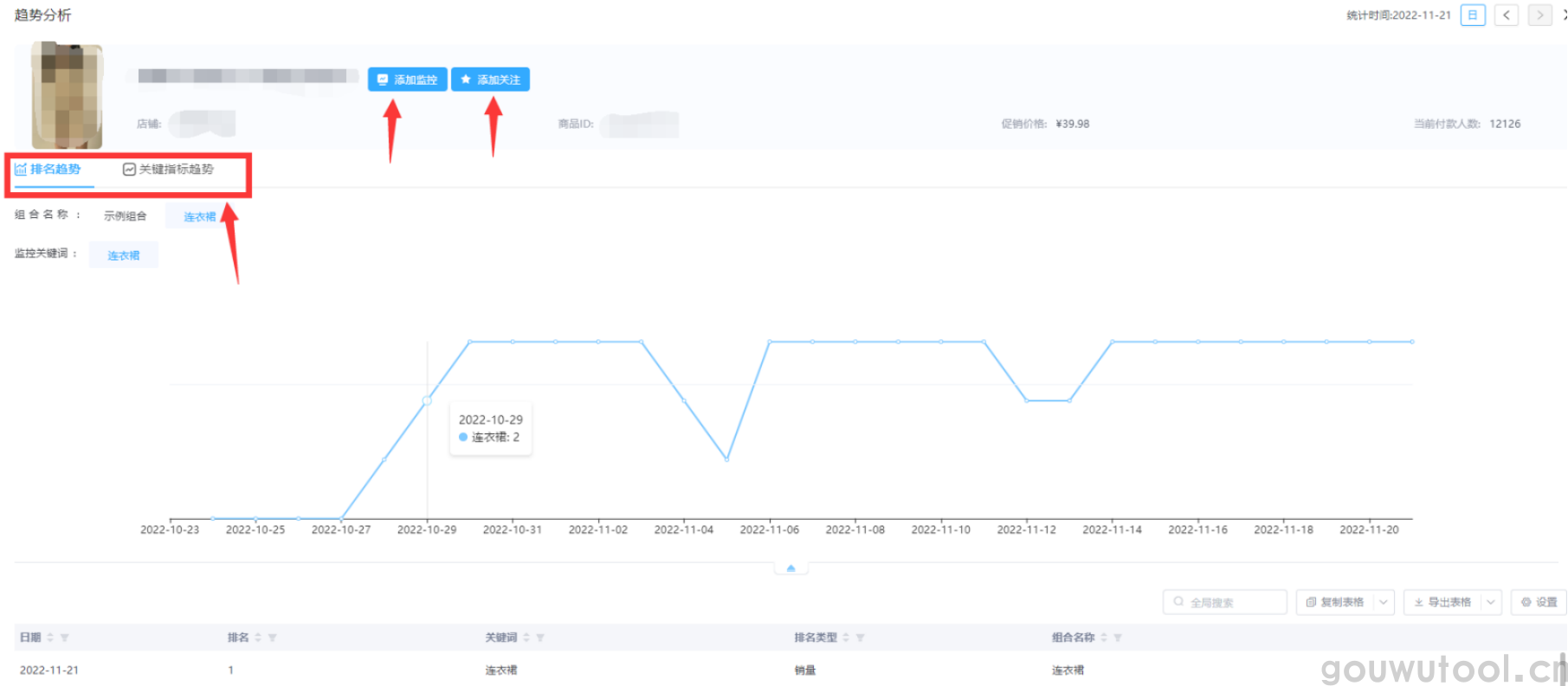 淘宝排名监控软件下载 关键词排名历史曲线图 数据展示