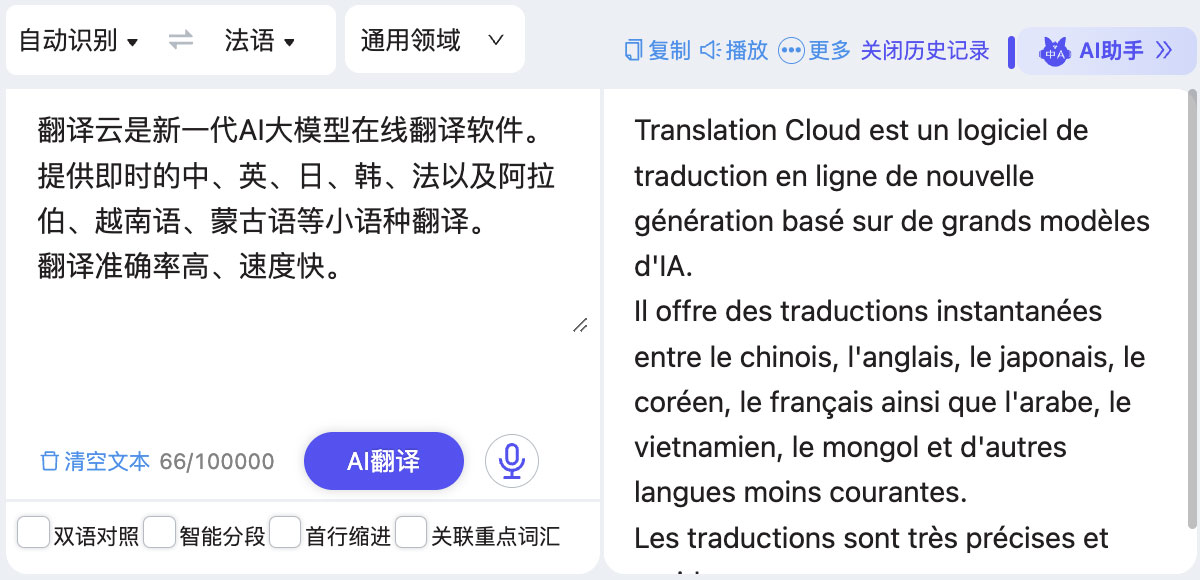 法语词典译文版在线查词翻译工具使用界面
