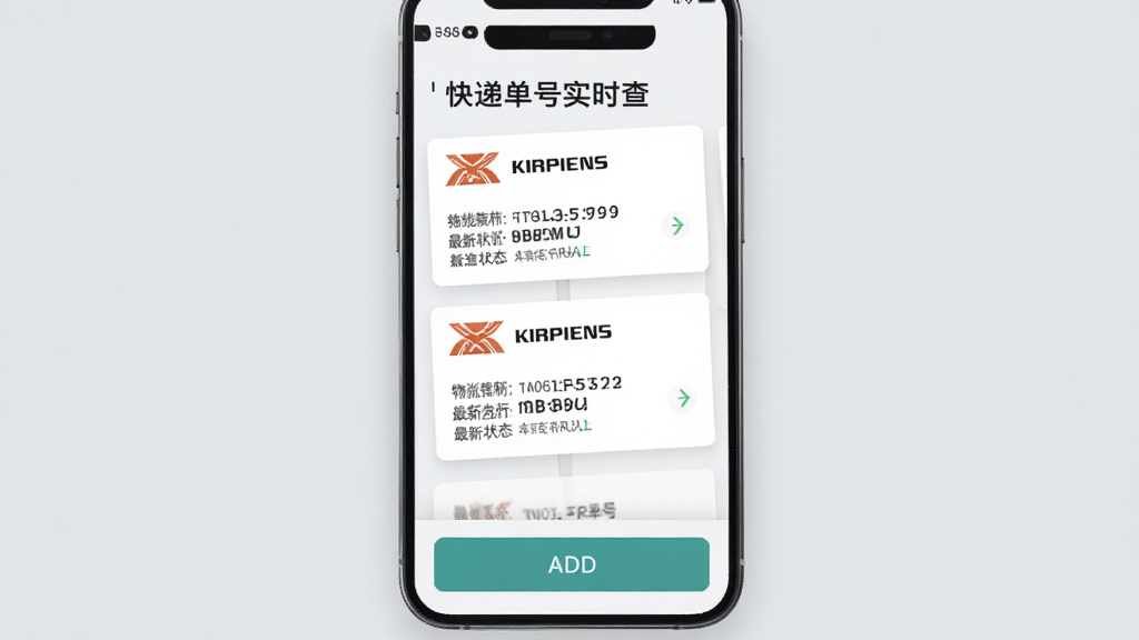 手机应用界面显示“快递单号实时查”的批量查询功能,多个包裹卡片排列,每个卡片显示快递公司logo、单号、最新物流状态,底部有添加按钮,界面整洁,数据清晰,背景浅灰,画质高,无多余元素。