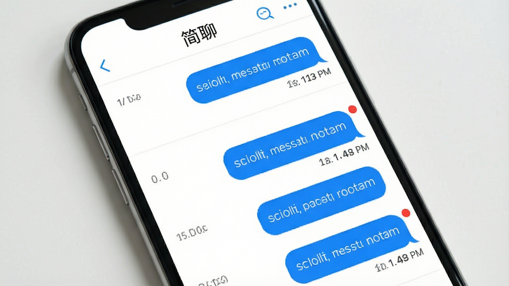 一张展示“简聊”纯净聊天界面的高清截图,主体为手机屏幕上的对话列表,布局简洁,白色背景,蓝色消息气泡,无任何广告位和冗余图标,风格清新简约,细节体现消息时间戳和未读红点,画质干净,无多余元素