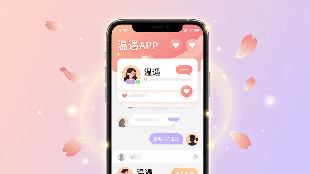 ���壺����APP�Ľ���չʾ�����ֻ���ĻΪ��������������ܰ��͵Ľ���ɫ�����۵����ϣ�����Ļ��չʾ�罻��Ƭ��������棬��Ƭ�����û�ͷ��͡����������������֣��ֻ����У���Ļ���������ɼ�����Χ��ɢ��Ļ���͹��Σ��Ű棺���󷽣�ͻ��APP���ƺ���Ҫ����ͼ�ꣻ����ִ���ƽ���廭�磬ɫ����ů��������Ӱ��ͣ�ϸ�ڣ���Ļ��������ͼ�ꡢ�Ի����ݡ������Ӱ����Ե��΢����Ч�����ʣ�������Ⱦ���ɾ����޶���Ԫ�ء�