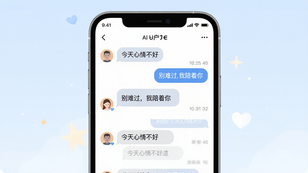 一幅展示梦信AI智能对话功能的插图,画面中一个手机屏幕占据主体,屏幕上显示多轮对话记录,包含用户提问