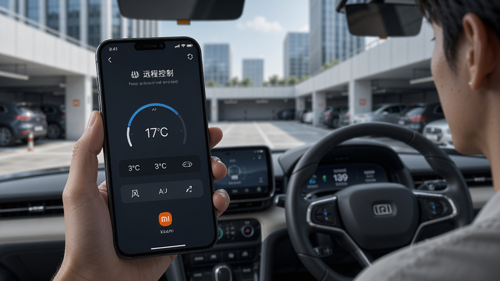 չʾС������Զ�̿��ƹ��ܵĽ��棬������һλ�û�����ʹ���ֻ�APPԶ�̿��������յ�������Ϊ�ִ�����ͣ�������ֻ���Ļ��д��ʾ�յ����ƽ��棬��������չʾ�¶ȵ��ںͷ���ѡ�������дʵ�����ʸ��壬ͻ���Ƽ��������ں�