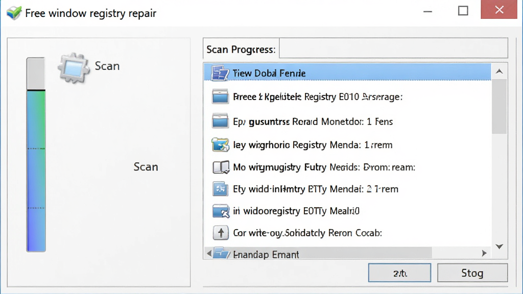 一张显示“Free window registry repair”正在扫描注册表的界面截图,左侧为扫描进度条,右侧列出各类错误项,整体布局简洁,风格写实,细节清晰,画质高清,画面干净