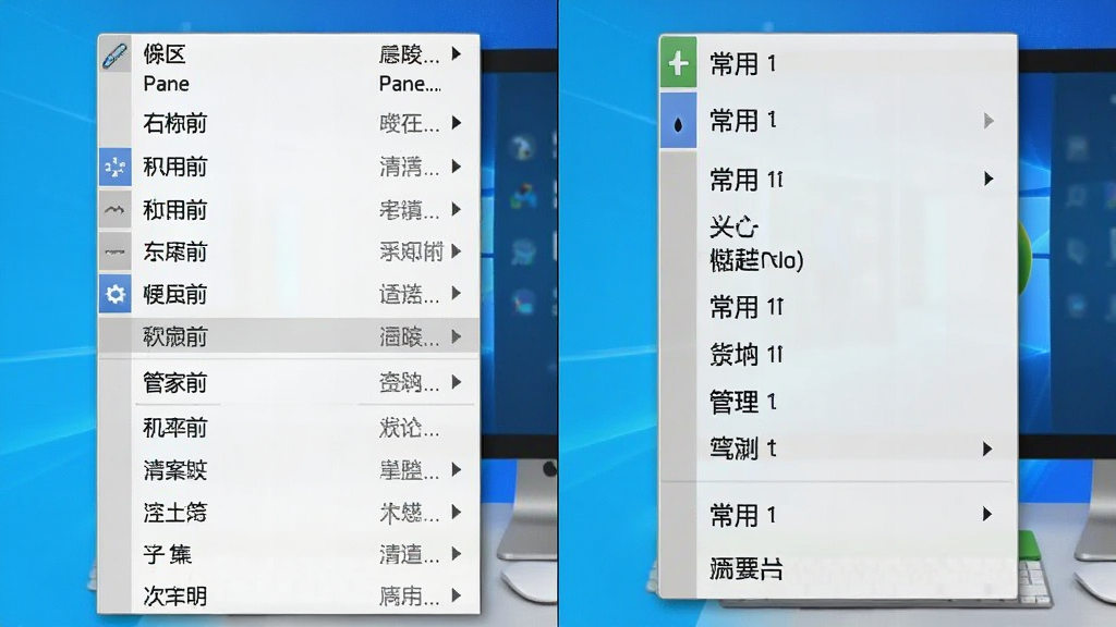 一张电脑右键菜单的对比图,左侧是未使用右键管家前的菜单,项目繁多杂乱无章,右侧是使用右键管家清理后的菜单,只保留常用项目,界面整洁有序,画面采用分屏对比布局,风格写实清晰,突出软件清理效果的显著,画质干净。
