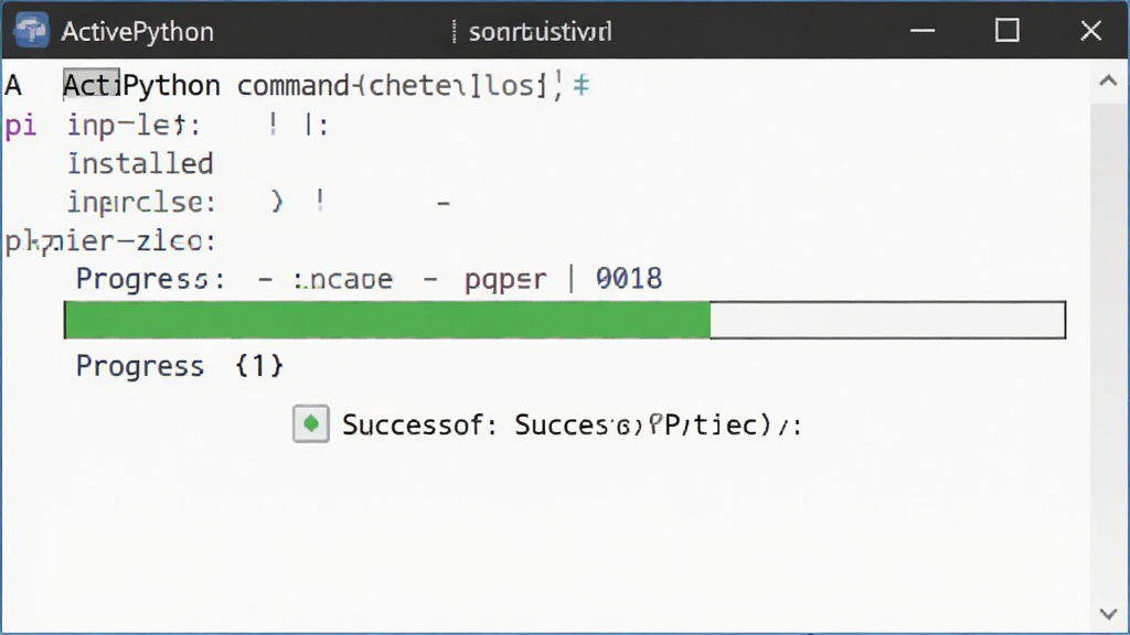 ActivePython命令行界面,展示pip安装命令执行过程,窗口显示进度条和成功提示,布局简洁,风格专业,细节有命令提示符和彩色文字输出,画质干净