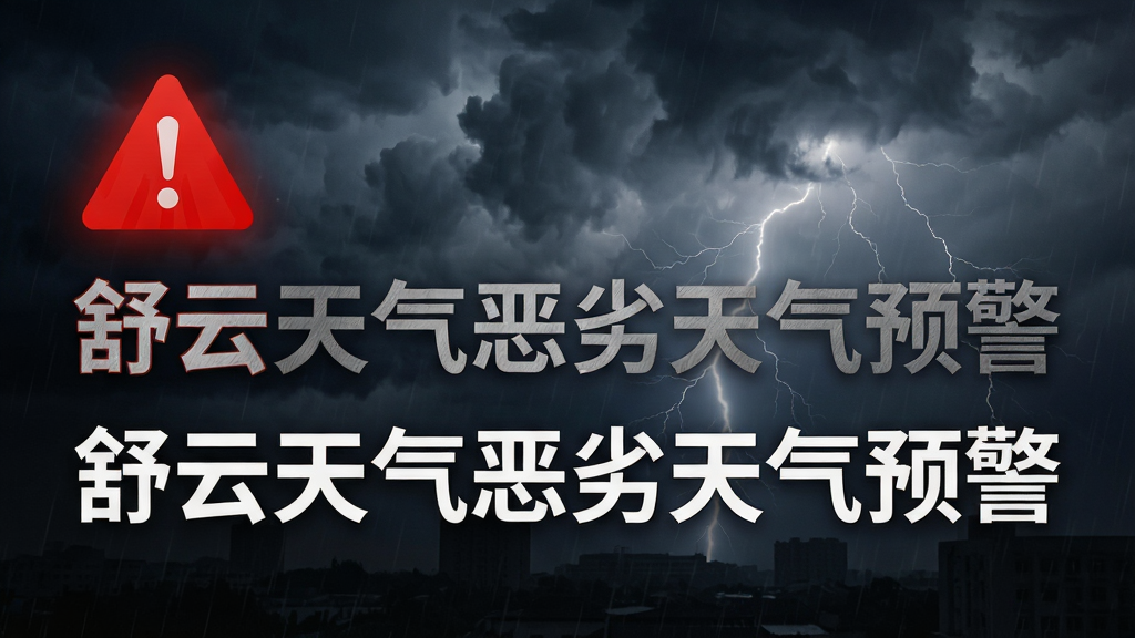 舒云天气恶劣天气预警界面,红色警报图标与预警文字,背景为暴风雨天气,画面有张力,风格写实,布局醒目,画质高清,干净无多余元素